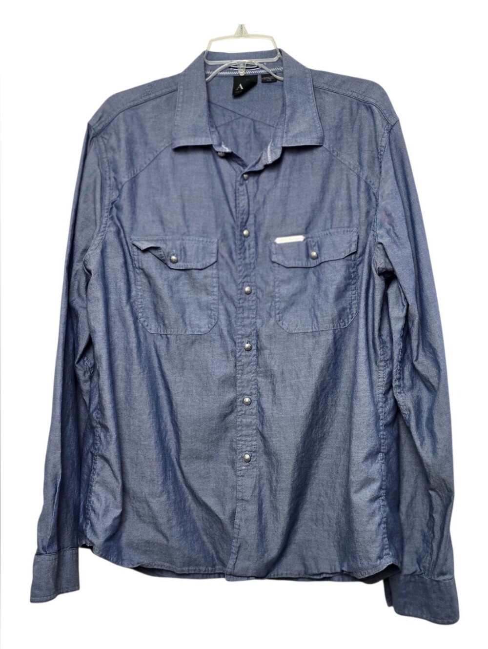 ARMANI EXCHANGE Men’s Blue Chambray Shirt Lightweight Long Sleeve Button Down